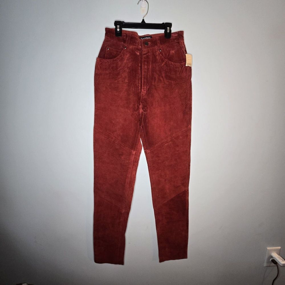 Vintage NWT Wilson's Leather Red Suede Pants Womens 28 Holiday Party Moto